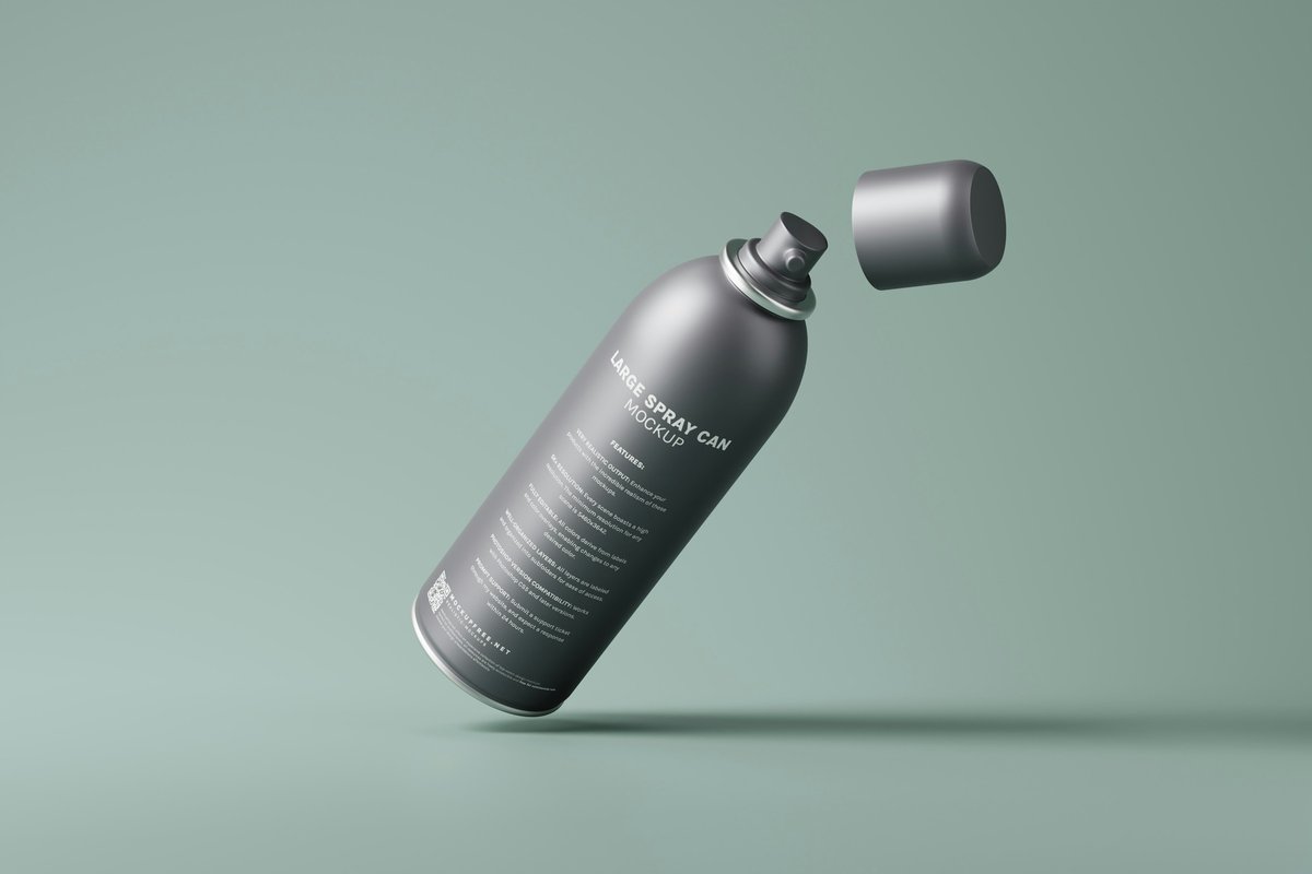 A gray bottle with a silver cap on a green background
