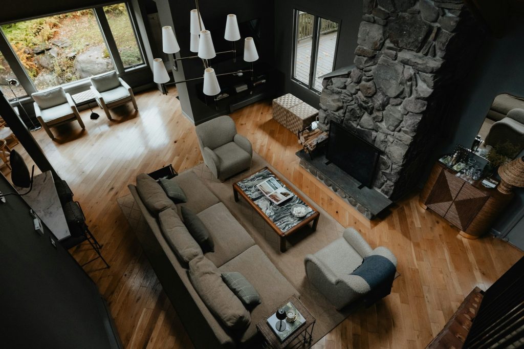 A view of a living room from above