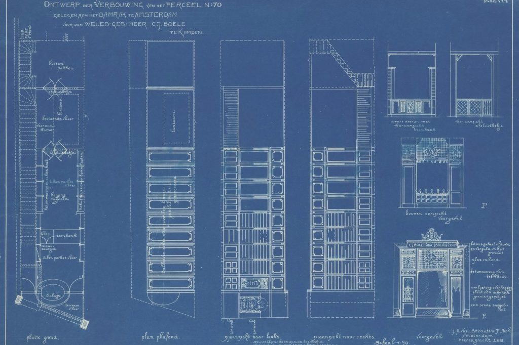 A blueprint of a building with a bunch of windows