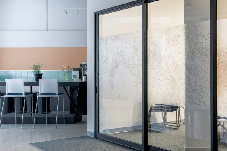 Sliding door beside wall