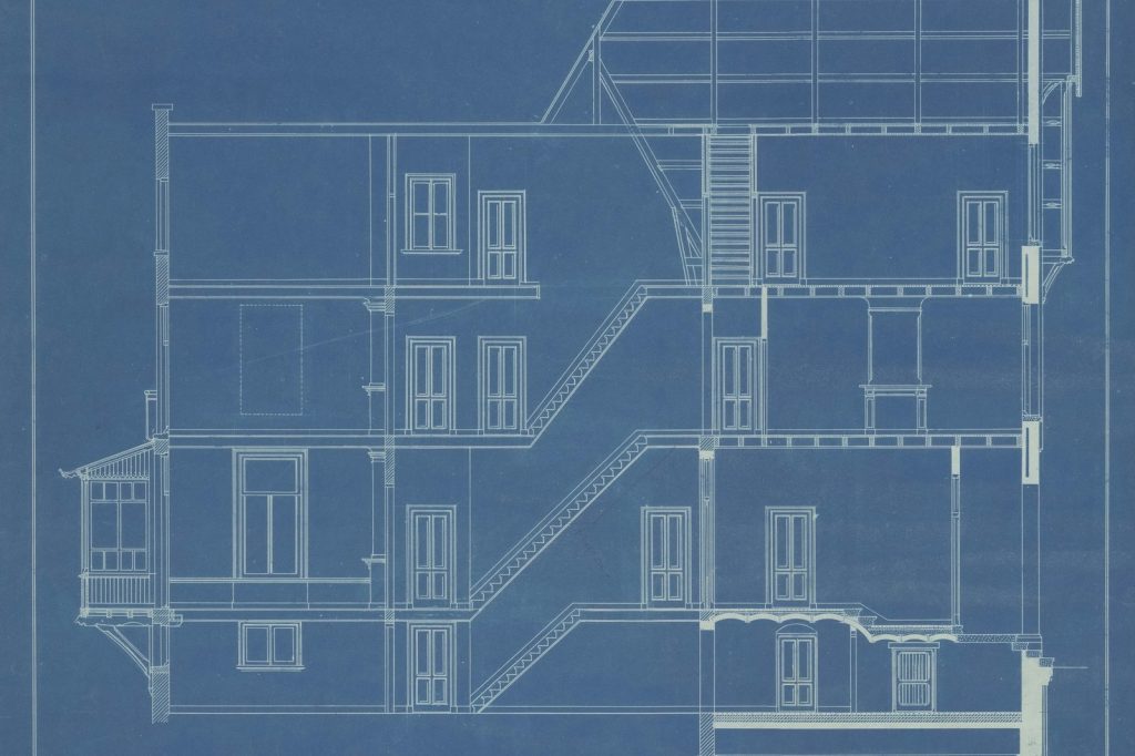 Architectural blueprint of a multi-story building