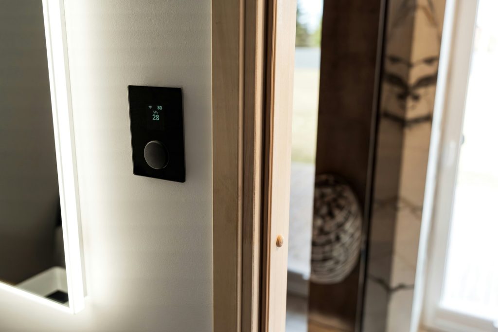 Modern black light switch with digital display.