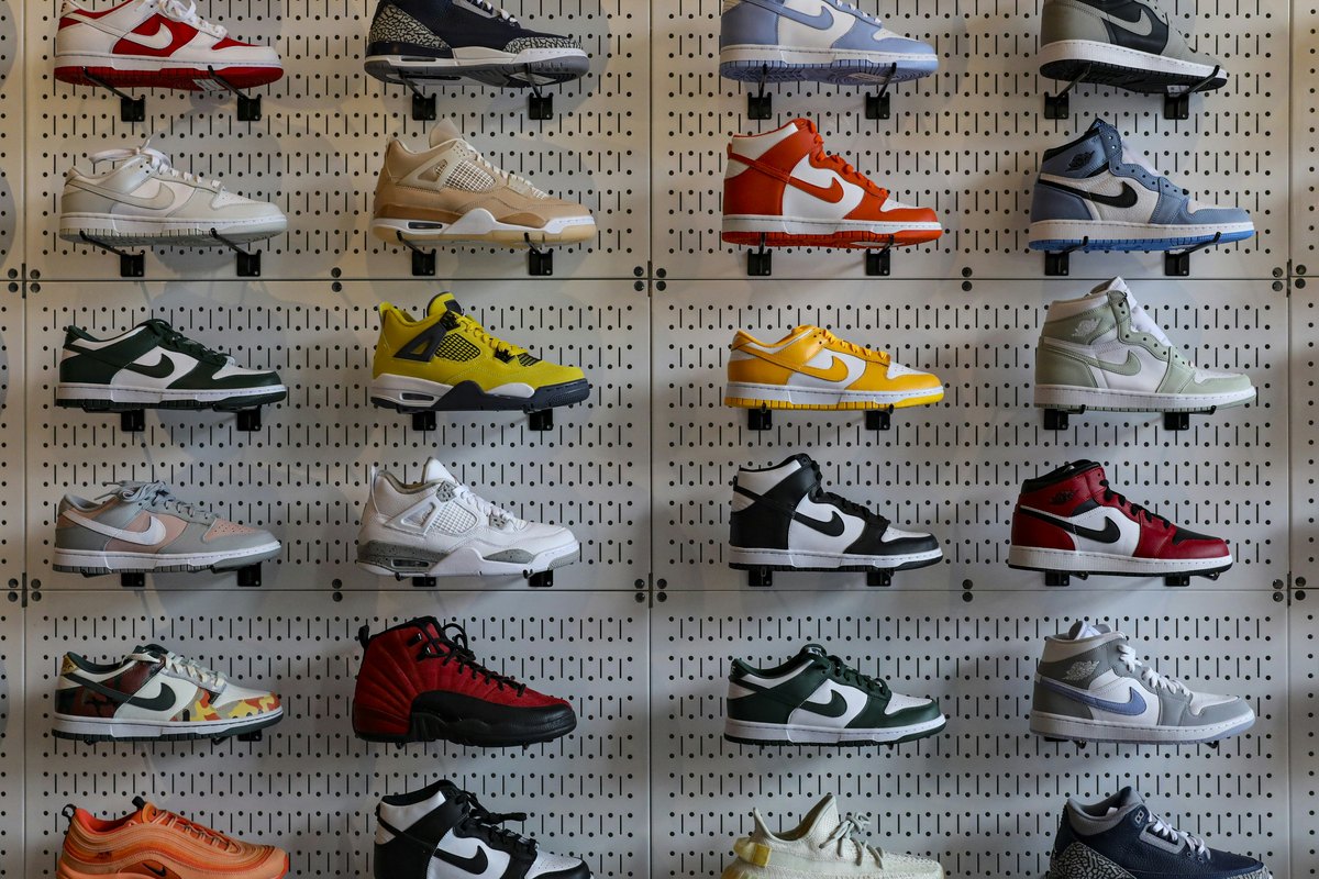 A retail shoe display, showing the kind of product visibility that a well-specced storefront makes possible