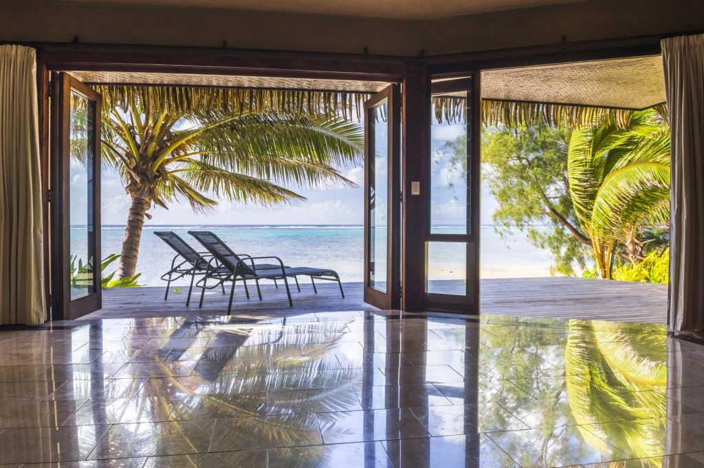 Glass door installation with clean aluminum framing